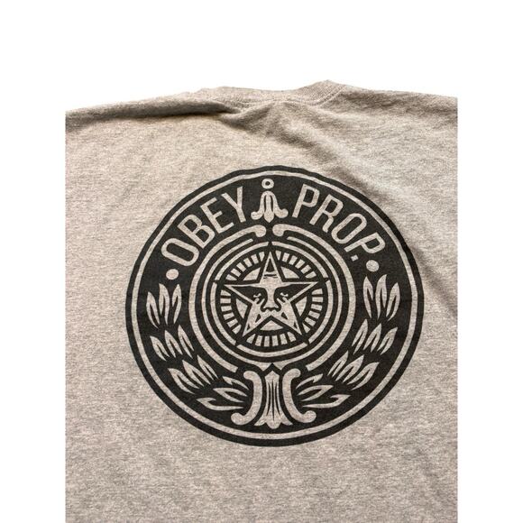Obey Heather Gray Propaganda Logo Short Sleeve Graphic Print Men’s Size Medium - Picture 1 of 5